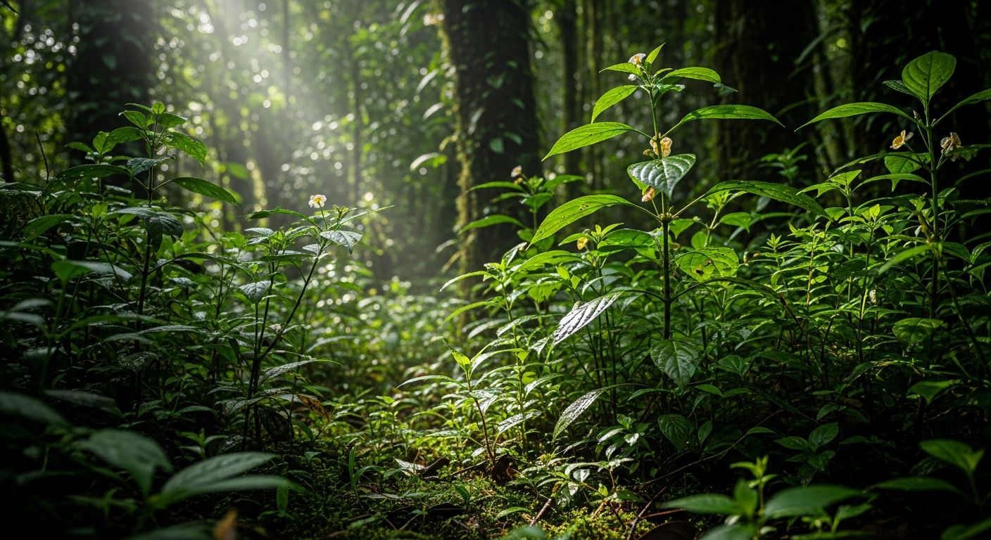 Plantas medicinais brasileiras em habitat natural na floresta tropical