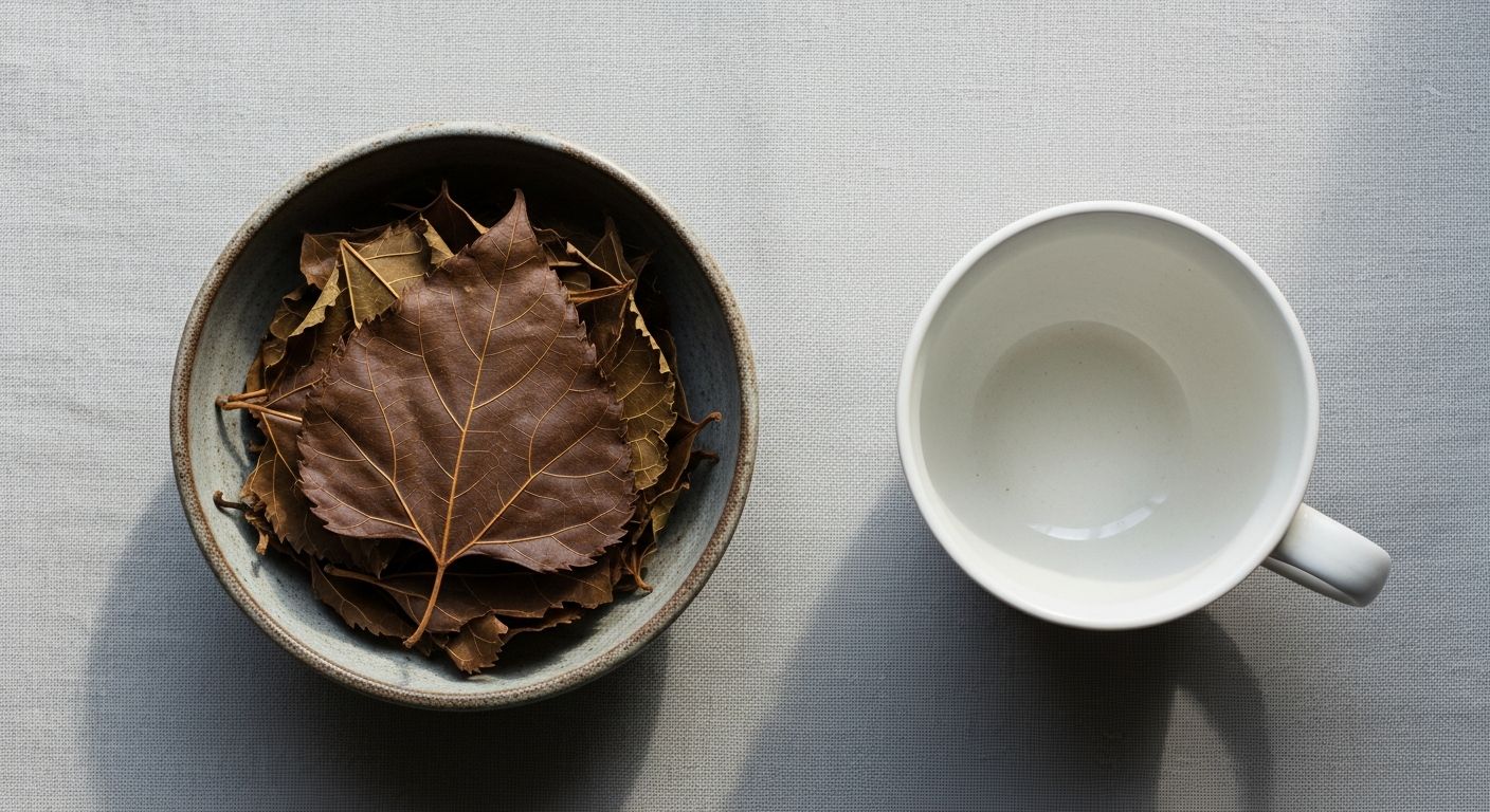 Chá de folha de amora preparado, forma tradicional de uso na fitoterapia feminina