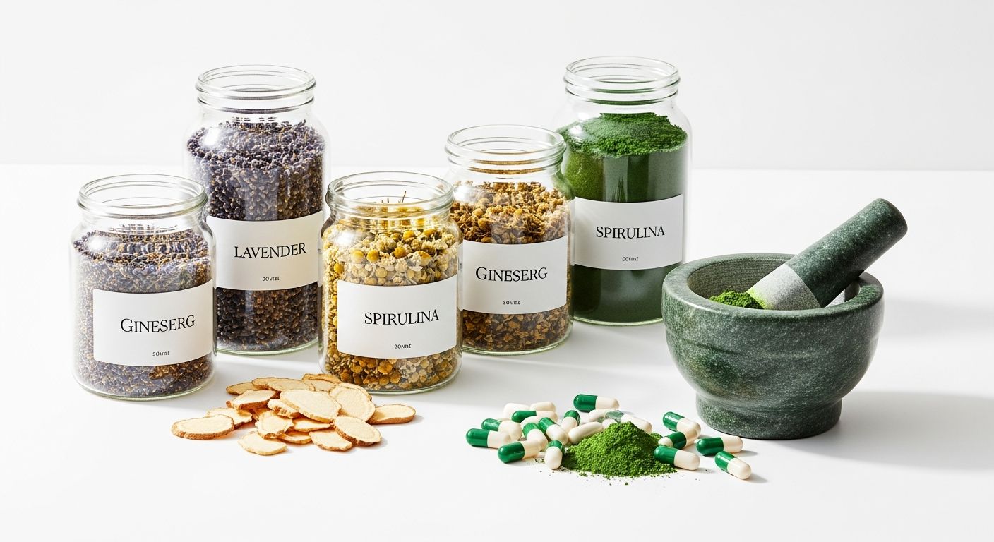 Diferentes formas farmacêuticas de plantas medicinais: cápsulas, droga vegetal seca e preparo magistral