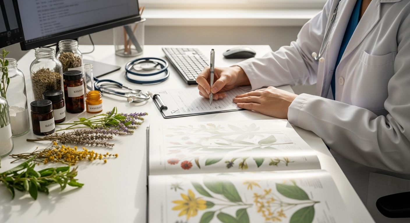 Profissional da saúde elaborando prescrição fitoterápica