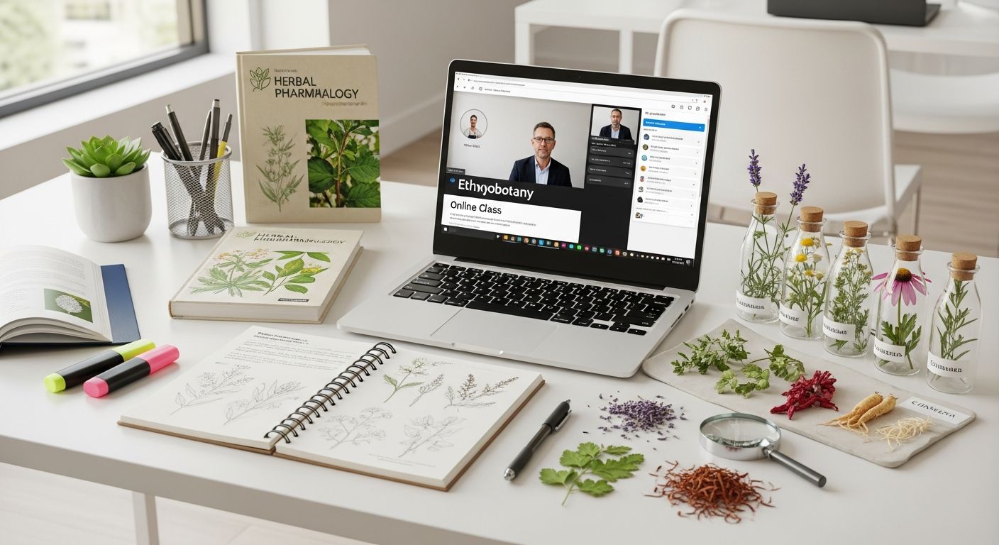 Materiais de curso de fitoterapia clínica em ambiente de estudo