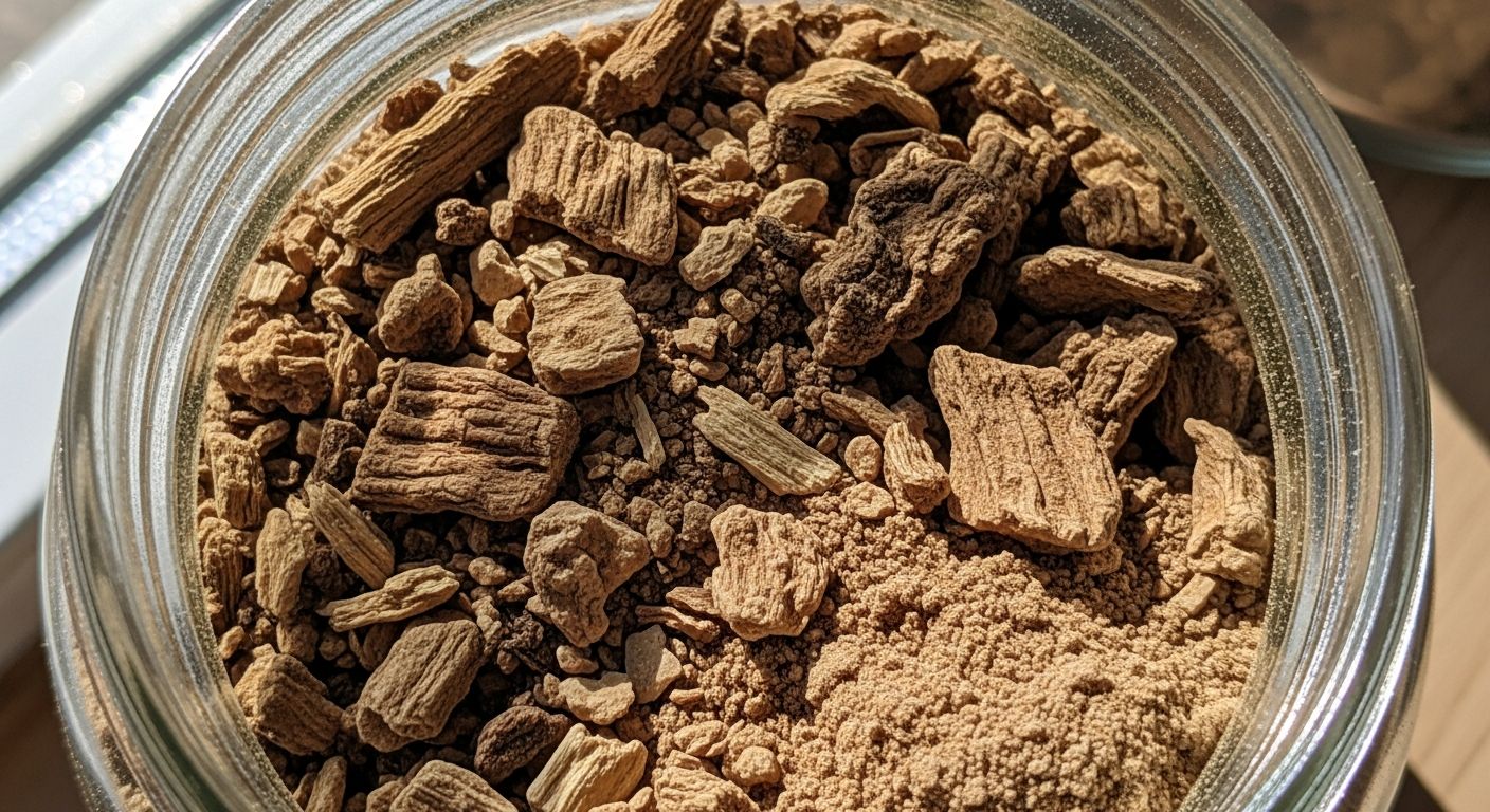 Raiz de valeriana seca e em pó