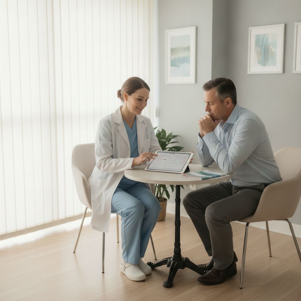Profissional da saúde em consulta clínica com paciente