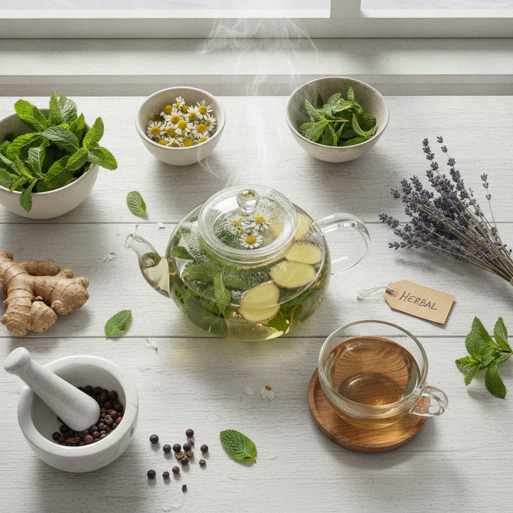 Preparação de chá medicinal com ervas frescas