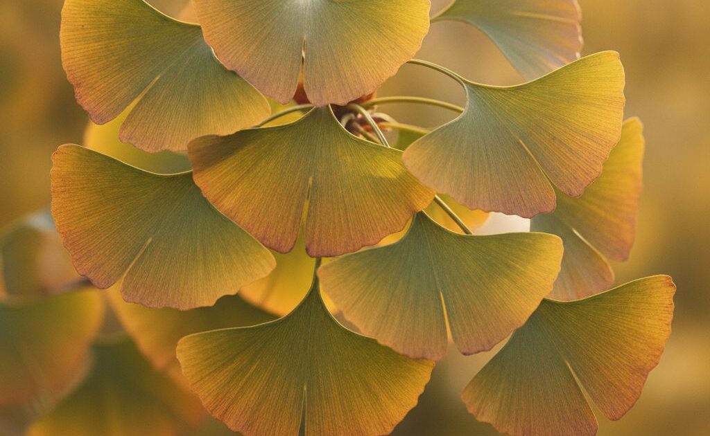 Folhas de Ginkgo biloba em luz natural