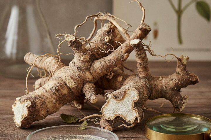 Raiz de valeriana (Valeriana officinalis) sobre superfície natural