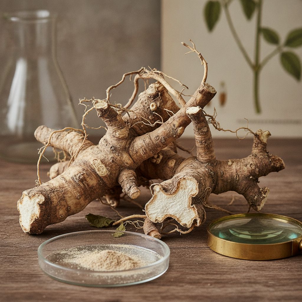 Raiz de valeriana (Valeriana officinalis) sobre superfície natural